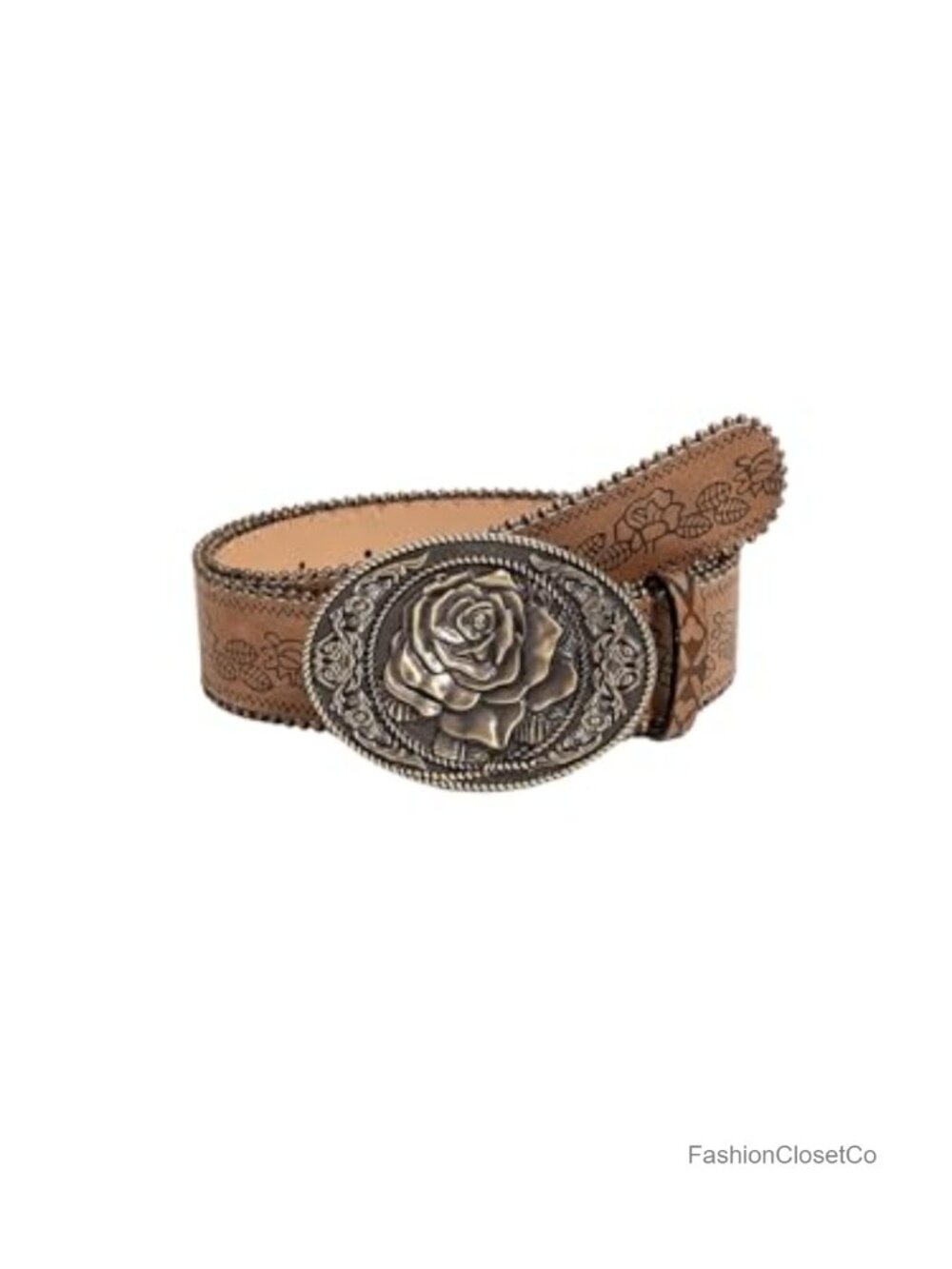 PU Leather Floral Embroidery Square Buckle Vintage Belt